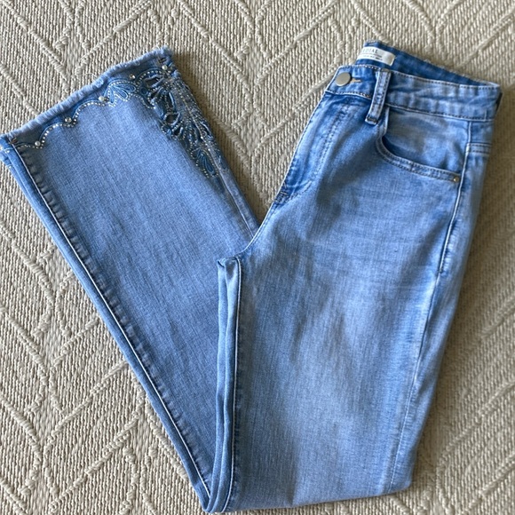Redial Paris Embellished Pearls Rhinestone Boot Cut Jeans - Size Small - Picture 2 of 11